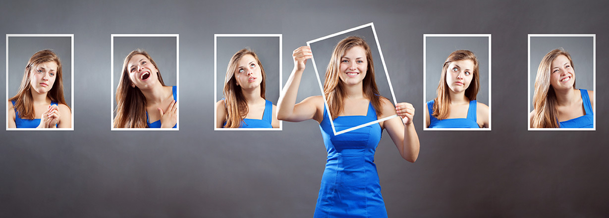 Image of girl showing different moods in different frames.